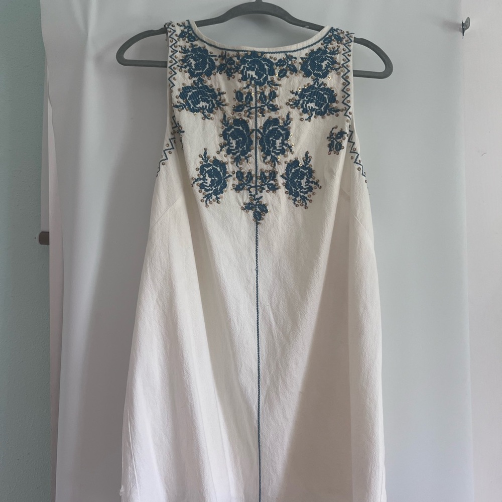 Free People White and Blue Sheath Mini Dress
